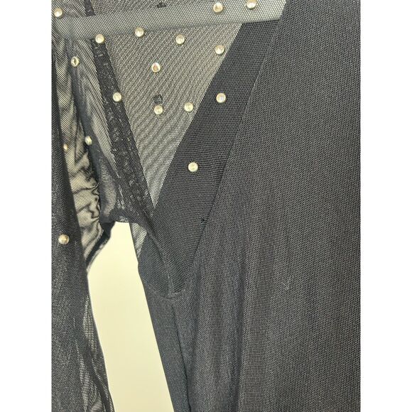 Vintage 90s Cache Formal Maxi Dress Rhinestone M Black Peekaboo Bandage Mesh - Picture 6 of 6